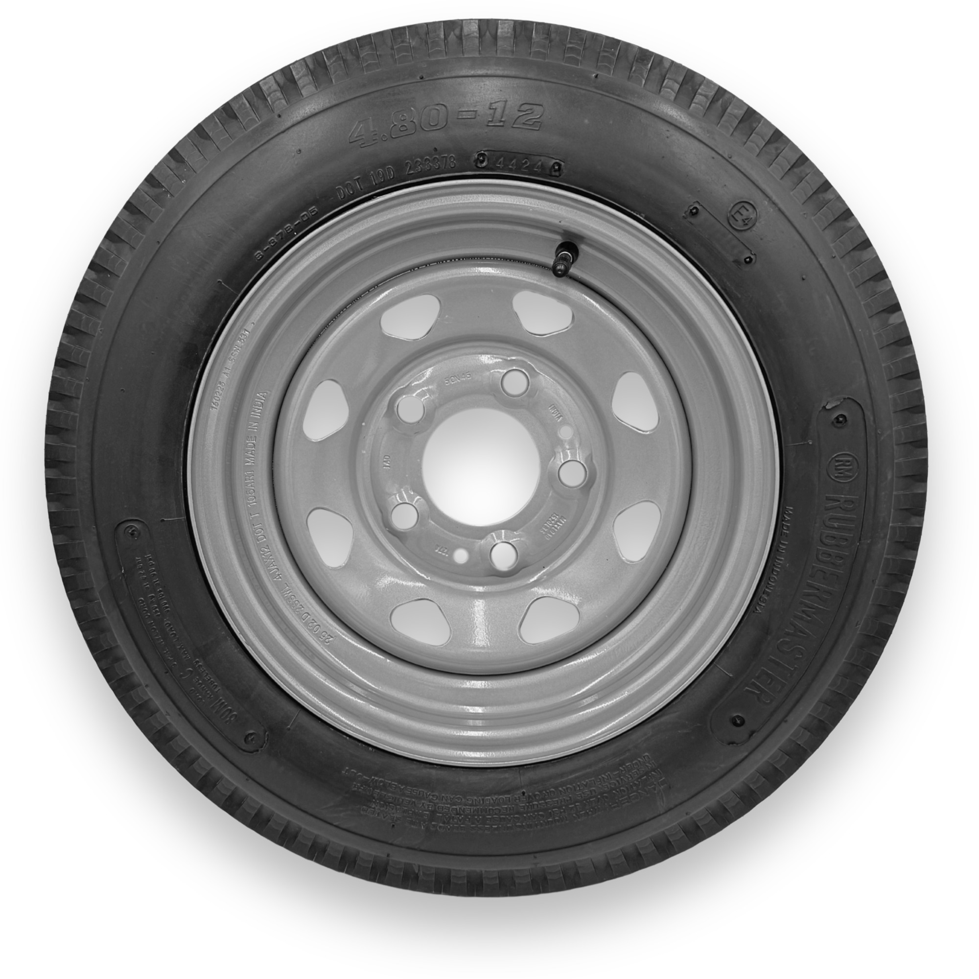 RubberMaster Highway Rib Tire on Silver Eight Spoke Wheel — 5.30-12, 4 Ply, 5 on 4.5 Bolt Pattern, Model# 599165SIL